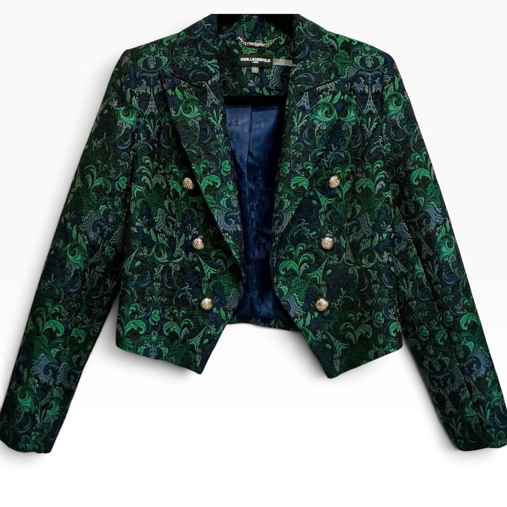 KARL LAGERFELD PARIS Eiffel Tower Jacquard Cropped Blazer Size 6 M NWT